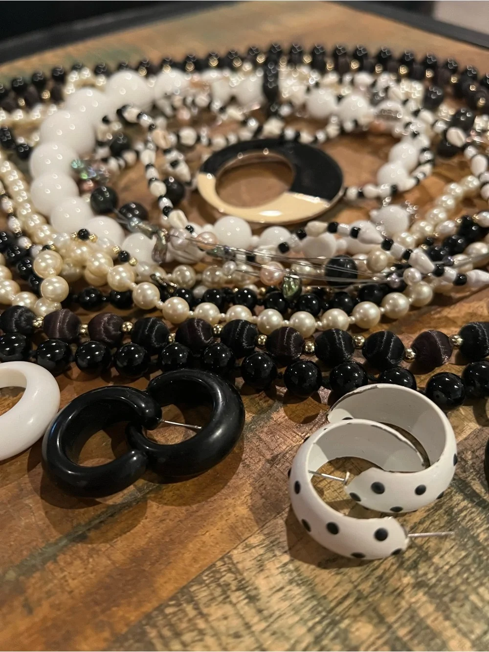 Mixed Lot Vintage Wearable or Craft Black & White Necklaces and Earrings
